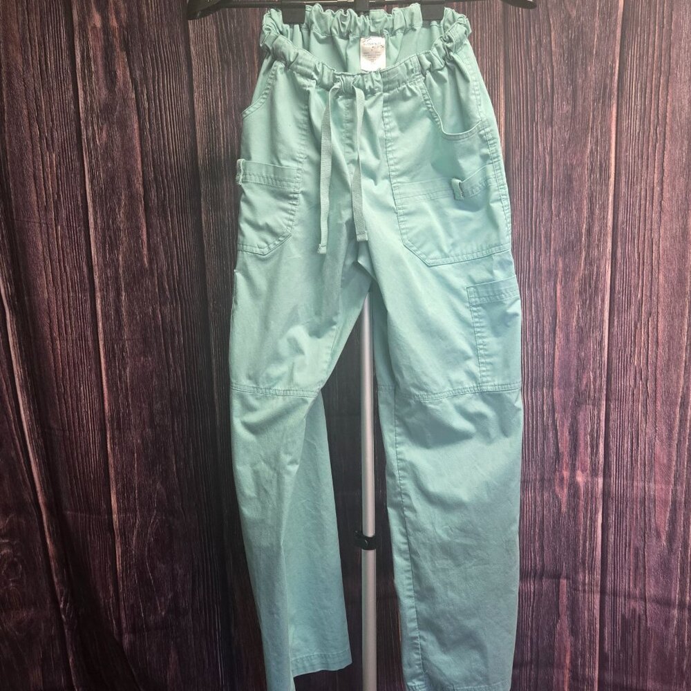 Butter Soft Stretch Mint Green Scrub Set V Neck Top & Cargo Pants Size M - Picture 2 of 3